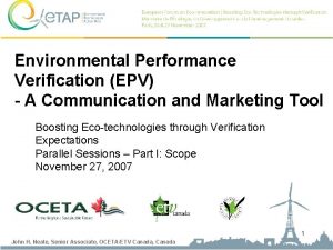 Environmental Performance Verification EPV A Communication and Marketing