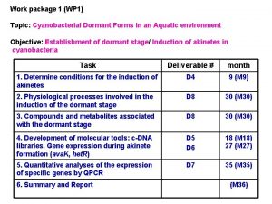 Work package 1 WP 1 Topic Cyanobacterial Dormant