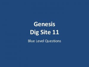 Genesis Dig Site 11 Blue Level Questions To