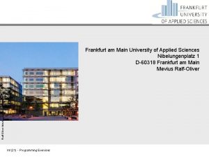 RalfOliver Mevius Frankfurt am Main University of Applied