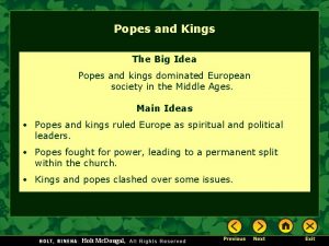 Popes and Kings The Big Idea Popes and