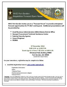 MICCFort Gordon Acquisition Forecast Open House MICC Fort