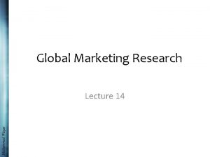 Global Marketing Research Muhammad Waqas Lecture 14 Recap