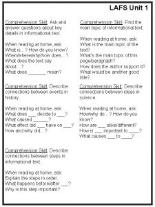 LAFS Unit 1 Comprehension Skill Ask and answer