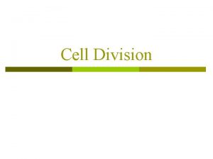 Cell Division I Reasons for asexual cell division