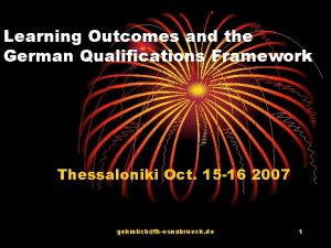 Learning Outcomes and the German Qualifications Framework Thessaloniki