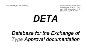 Transmitted by the IWG on DETA Informal document