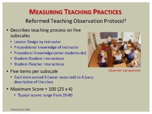 MEASURING TEACHING PRACTICES Reformed Teaching Observation Protocol 1