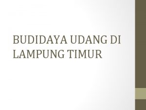 BUDIDAYA UDANG DI LAMPUNG TIMUR Nama Kelompok 1