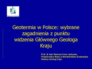 Geotermia w Polsce wybrane zagadnienia z punktu widzenia