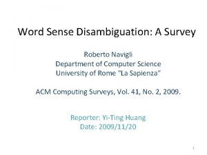 Word Sense Disambiguation A Survey Roberto Navigli Department