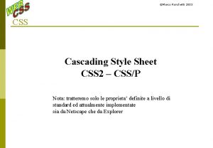 Marco Ronchetti 2003 CSS Cascading Style Sheet CSS