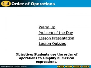 1 4 Order of Operations Warm Up Problem