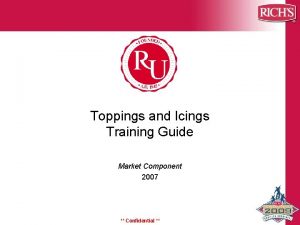 Toppings and Icings Training Guide Market Component 2007