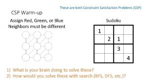 CSP Warmup These are both Constraint Satisfaction Problems