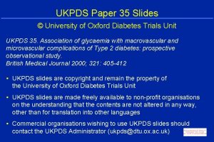 UKPDS Paper 35 Slides University of Oxford Diabetes