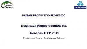 PAISAJE PRODUCTIVO PROTEGIDO Convencin de Sistemas Certificacin PRODUCTOYUNGASFCA