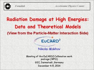 Fermilab Accelerator Physics Center Radiation Damage at High