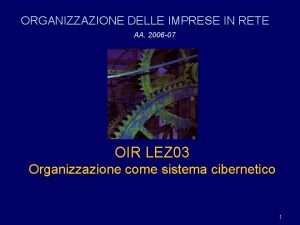 ORGANIZZAZIONE DELLE IMPRESE IN RETE AA 2006 07