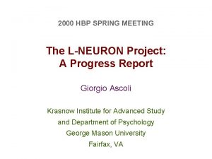 2000 HBP SPRING MEETING The LNEURON Project A