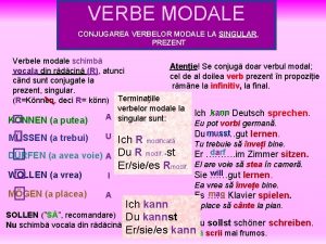 VERBE MODALE CONJUGAREA VERBELOR MODALE LA SINGULAR PREZENT