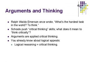 Arguments and Thinking l l Ralph Waldo Emerson
