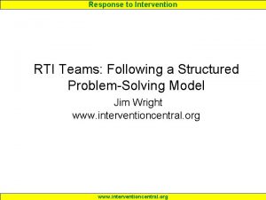 Response to Intervention RTI Teams Following a Structured