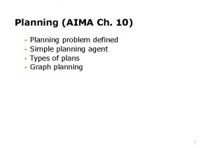 Planning AIMA Ch 10 Planning problem defined Simple