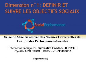 Dimension n 1 DEFINIR ET SUIVRE LES OBJECTIFS