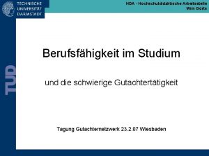 HDA Hochschuldidaktische Arbeitsstelle Wim Grts Berufsfhigkeit im Studium