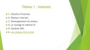 Thme 1 Internet 1 Histoire dInternet 2 Rseaux