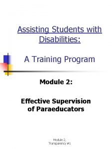 Assisting Students with Disabilities A Training Program Module