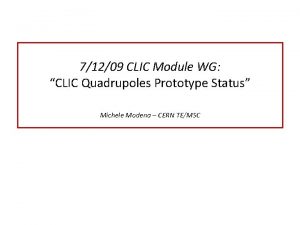 71209 CLIC Module WG CLIC Quadrupoles Prototype Status