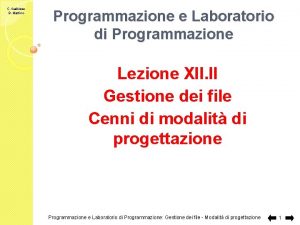 C Gaibisso B Martino Programmazione e Laboratorio di