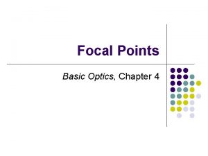 Focal Points Basic Optics Chapter 4 2 Focal