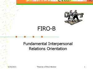 FIROB Fundamental Interpersonal Relations Orientation 9252021 Theories of