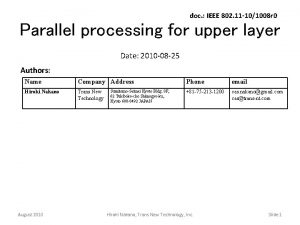 doc IEEE 802 11 101008 r 0 Parallel