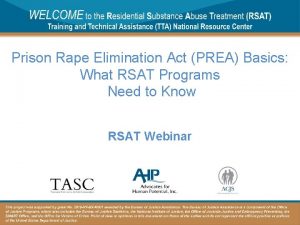 Prison Rape Elimination Act PREA Basics What RSAT
