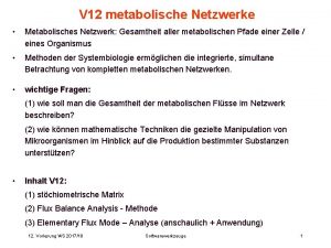 V 12 metabolische Netzwerke Metabolisches Netzwerk Gesamtheit aller