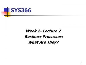 SYS 366 Week 2 Lecture 2 Business Processes