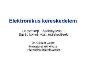 Elektronikus kereskedelem Helyzetkp Szablyozs Egyb kormnyzati intzkedsek Dr