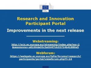 Research and Innovation Participant Portal Improvements in the
