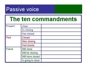 Passive voice The ten commandments Present close Is