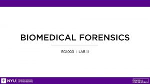 BIOMEDICAL FORENSICS EG 1003 LAB 11 OVERVIEW Objective