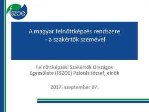 A magyar felnttkpzs rendszere a szakrtk szemvel Felnttkpzsi