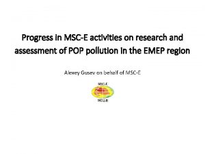 Progress in MSCE activities on research and assessment