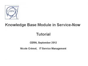 Knowledge Base Module in ServiceNow Tutorial CERN September