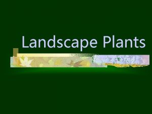 Landscape Plants Objectives a List describe the 6