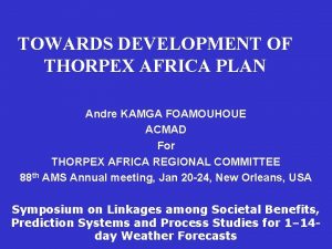 TOWARDS DEVELOPMENT OF THORPEX AFRICA PLAN Andre KAMGA