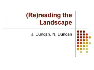 Rereading the Landscape J Duncan N Duncan Overview